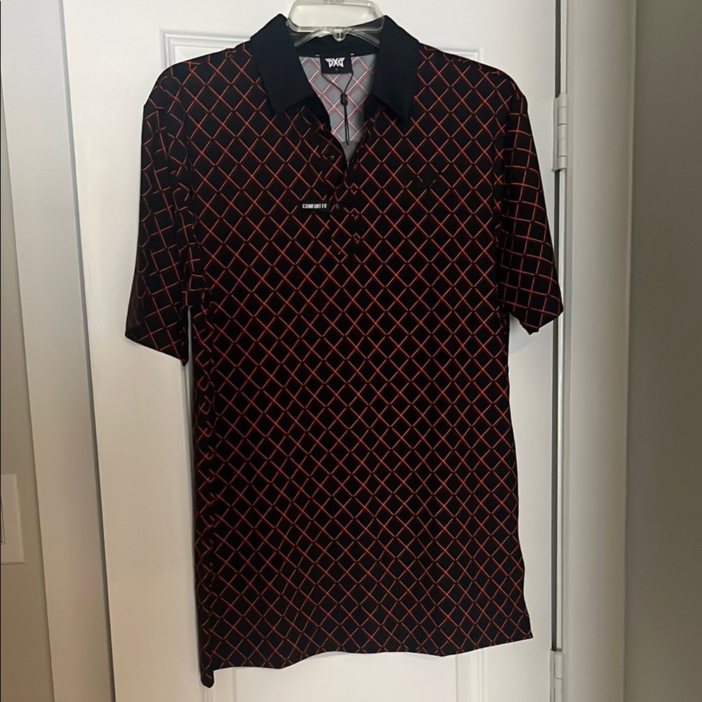 Men's PXG Comfort Fit Harlequin Short Sleeve Polo Black Red